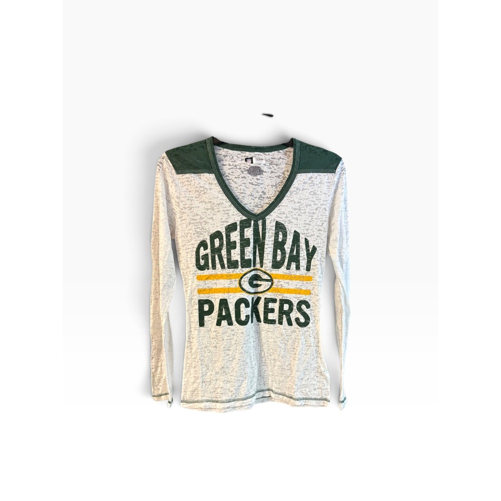 NFL Team Apparel Green Bay Packers Womens Medium White Burnout V-Neck Shirt